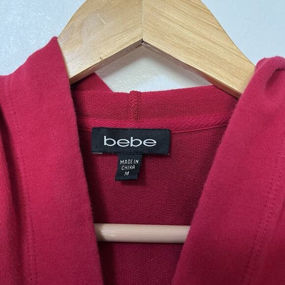 Bebe Y2K Full Zip Rhinestone Logo Cropped Hoodie Size M Red 2000s School - Picture 7 of 9